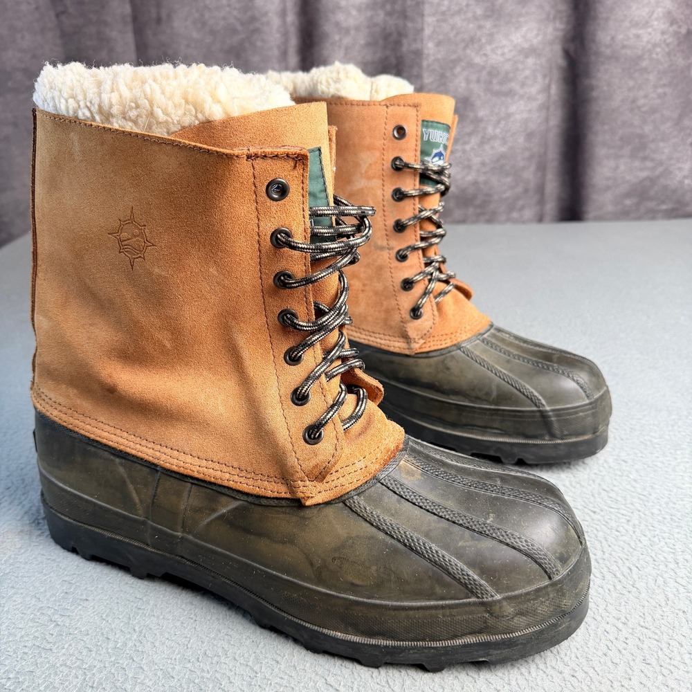 Yukon Mens Size 13 Tan Suede Rubber Duck Boots Faux Shearling Lined Winter Snow
